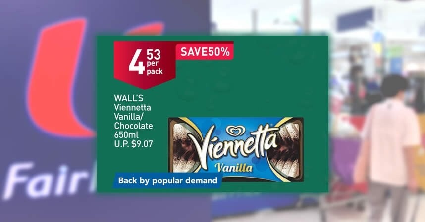 FairPrice weekly supermarket feature graphic including Viennetta member deal