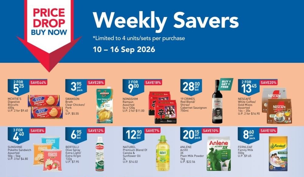 FairPrice Weekly Savers multi-SKU grocery board 10 to 16 September 2026