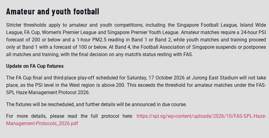 FAS haze advisory update saying the FA Cup final and third-place play-off on 17 October will not take place
