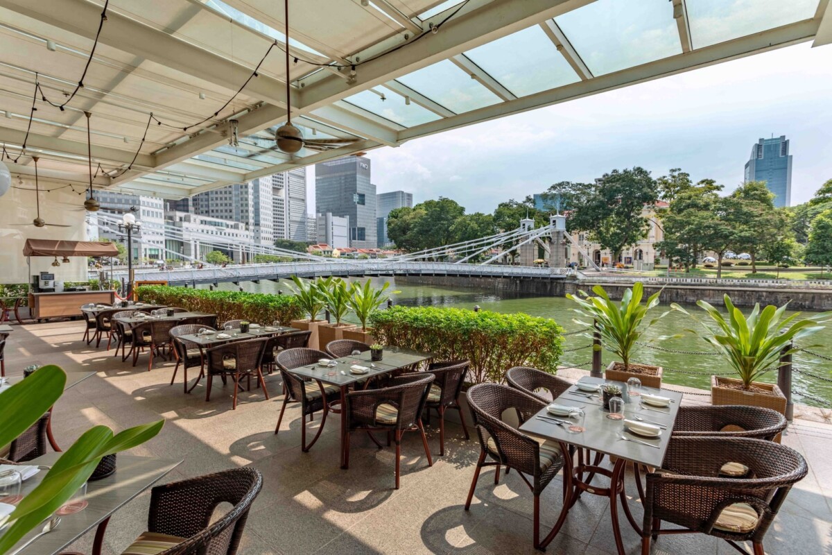 Alfresco terrace of Town Restaurant beside the Singapore River
