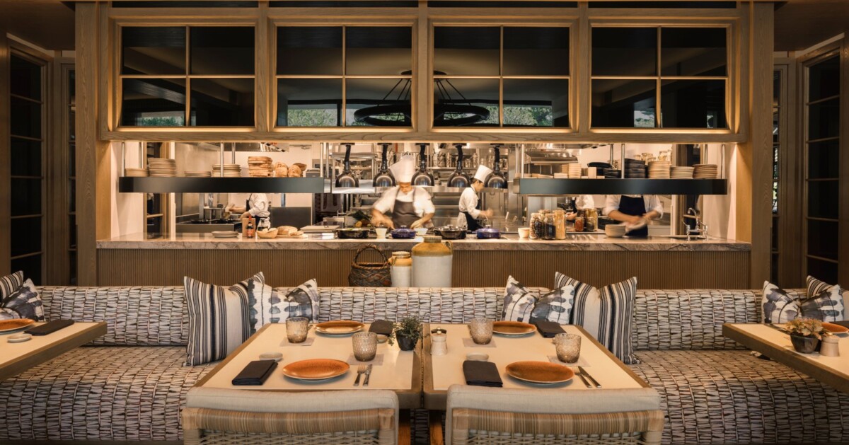Fiamma Italian restaurant dining room and open kitchen at Capella Singapore on Sentosa