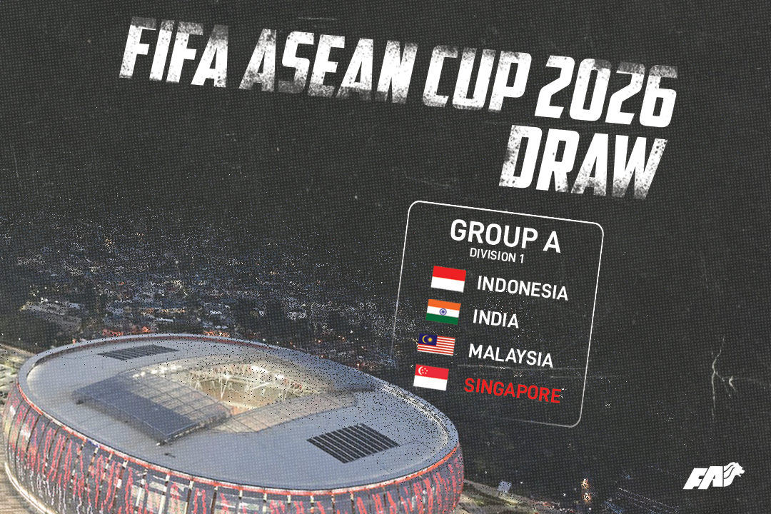 The FIFA ASEAN Cup 2026 draw graphic showing Singapore placed in Group A alongside Indonesia, India and Malaysia