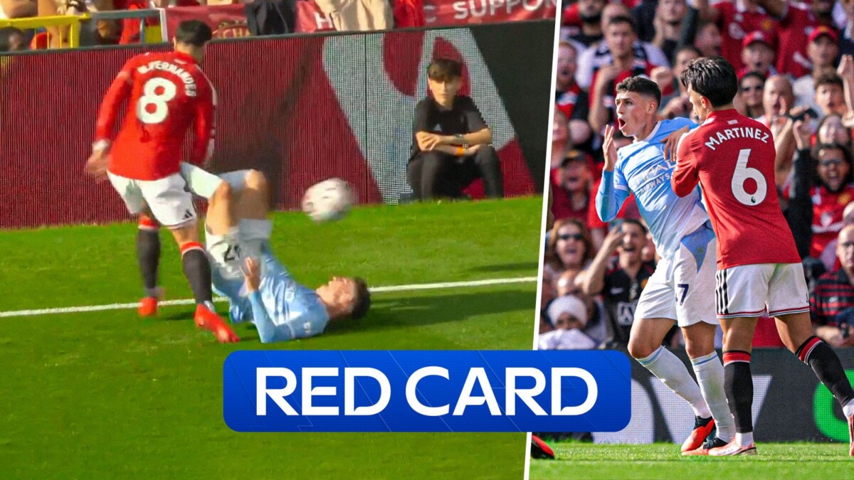 Phil Foden shown red card during Manchester derby at Old Trafford