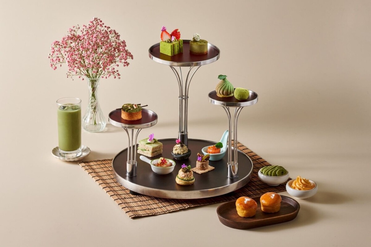 Matcha Expressions afternoon tea spread with green tea desserts and pastries