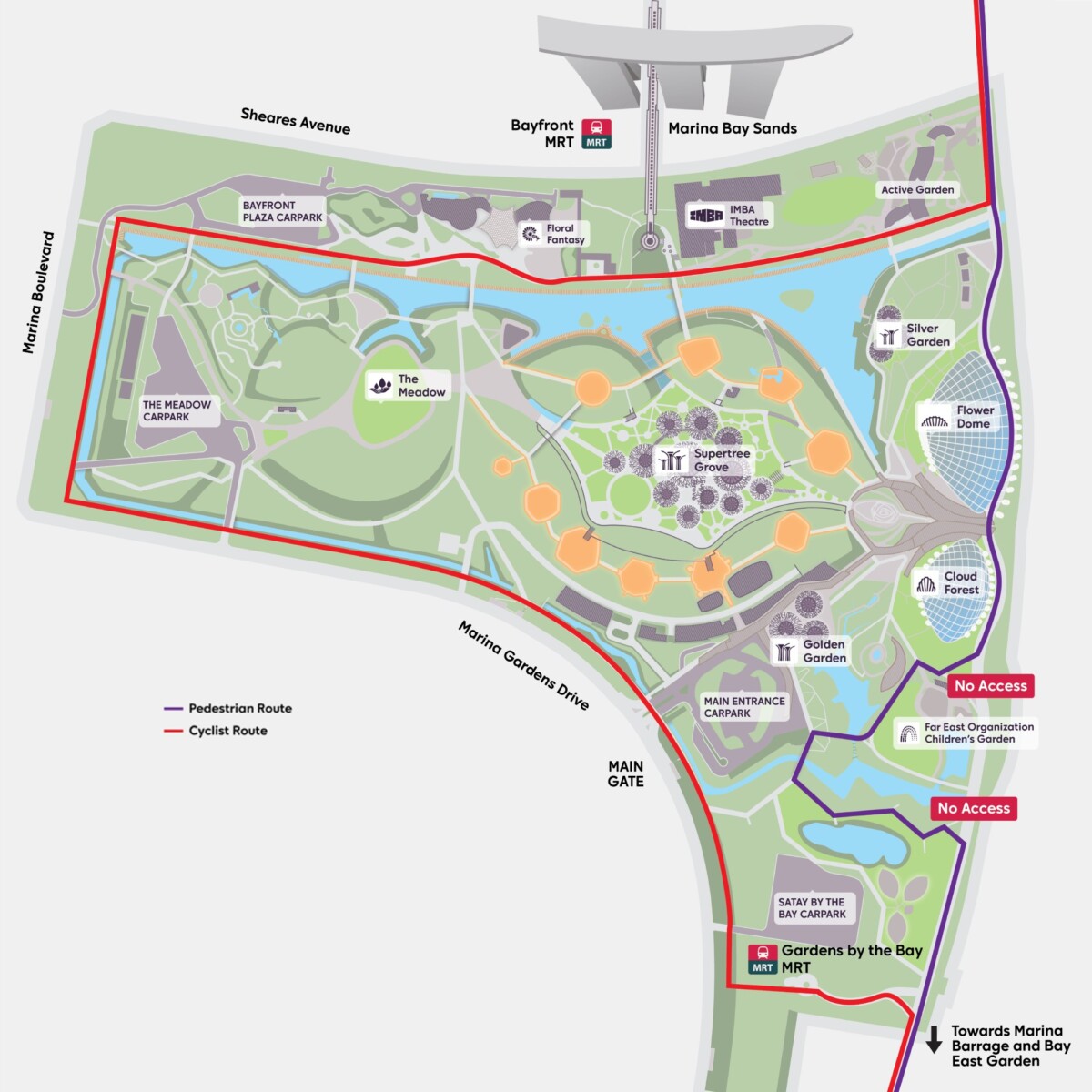 Gardens by the Bay cycling diversion Bay South route map