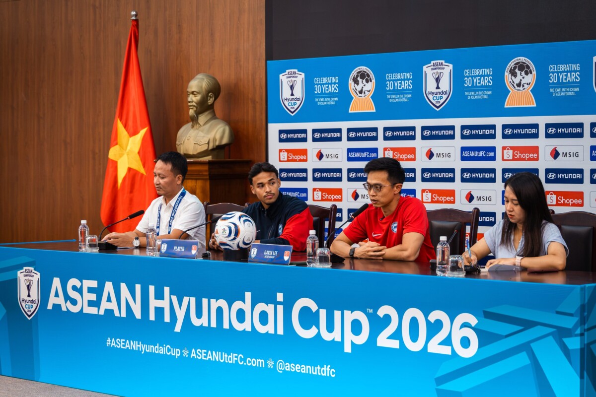 Singapore Lions Head Coach Gavin Lee at the pre-match press conference ahead of the ASEAN Hyundai Cup tie against Vietnam