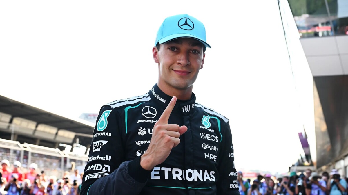 George Russell celebrates Austrian Grand Prix 2026 pole position for Mercedes