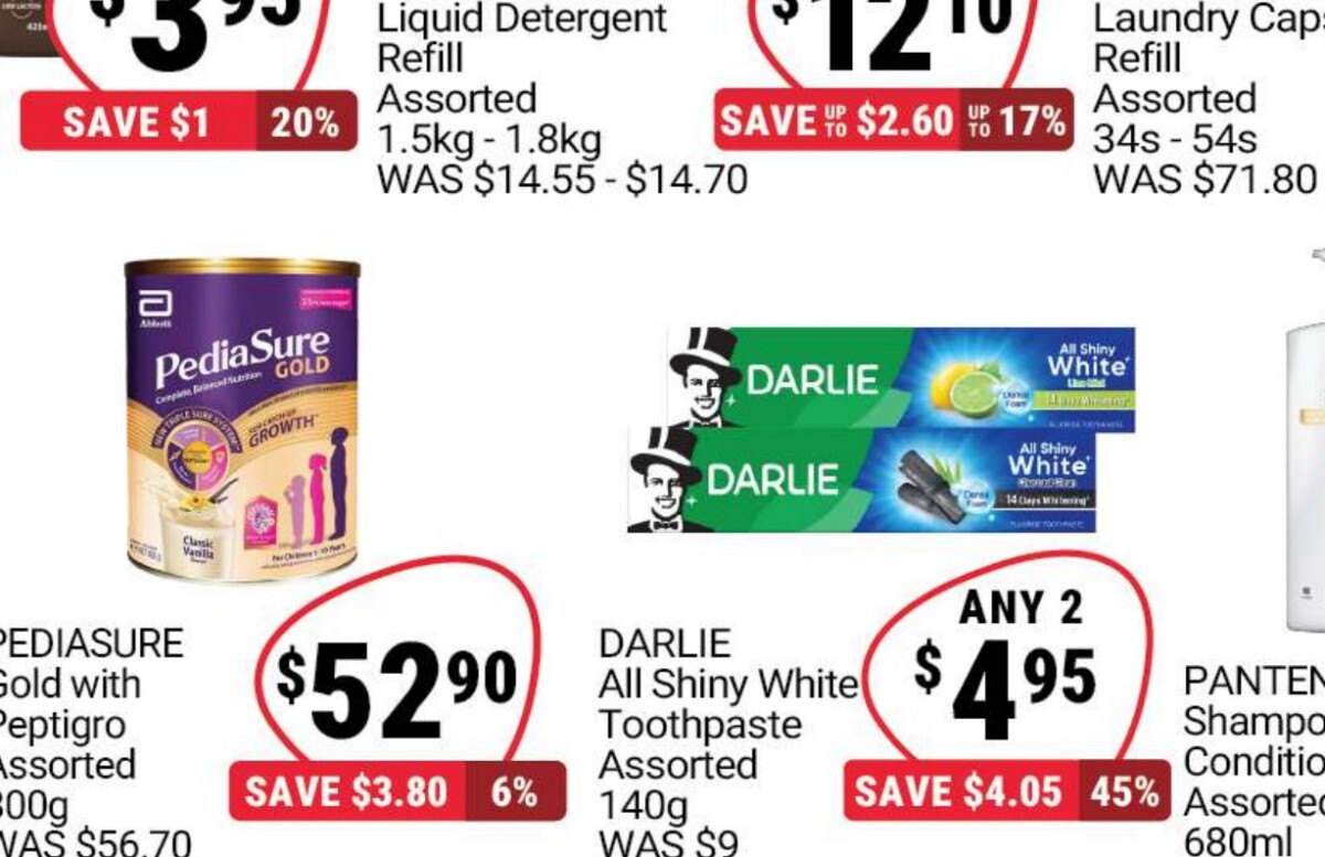 Giant flyer tile showing Darlie All Shiny White toothpaste any two for $4.95