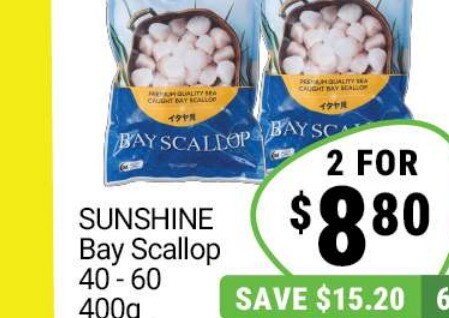 Sunshine Bay scallop 400g packs two for S$8.80 at Giant