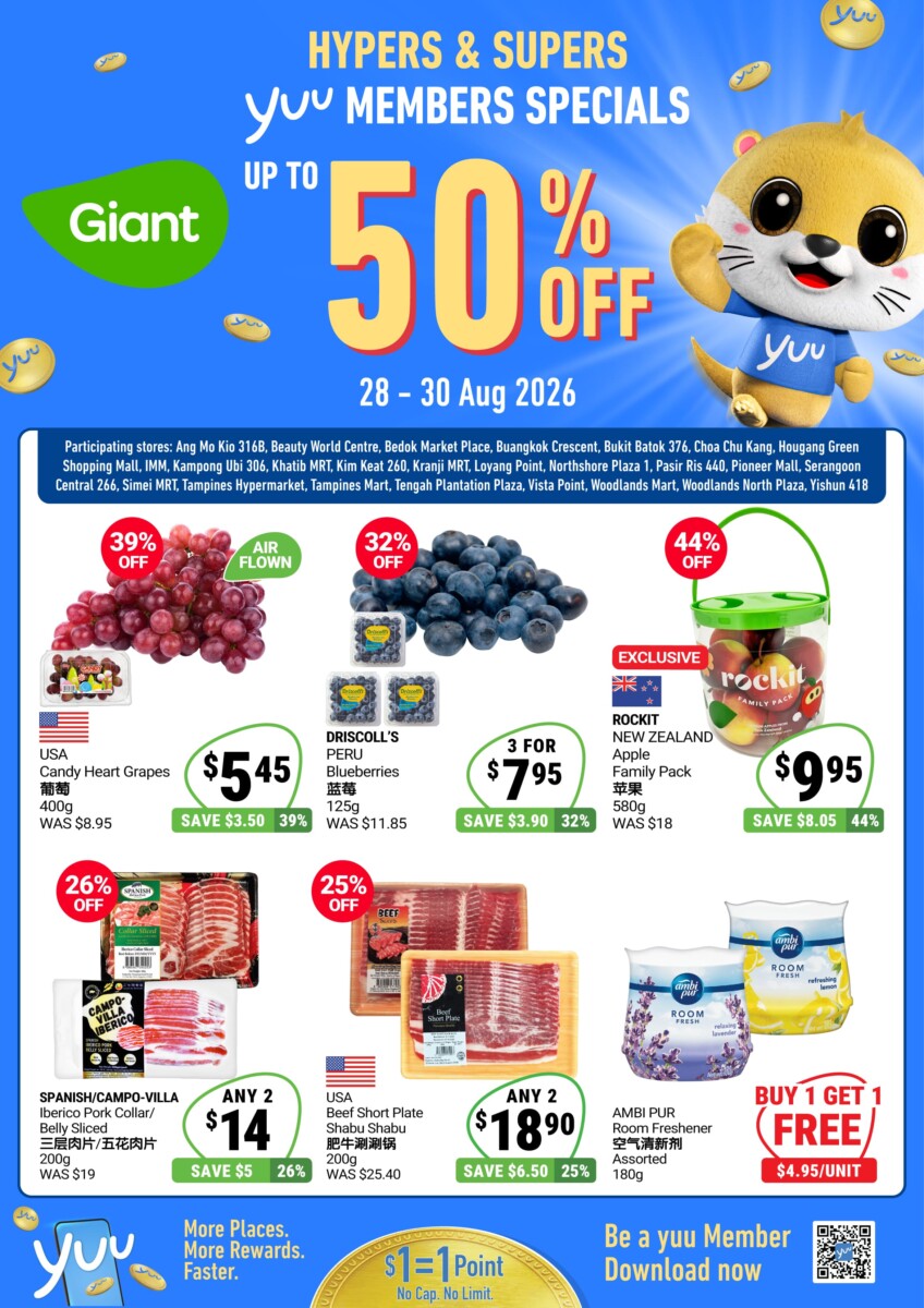 Giant Hypers and Supers yuu Members Specials flyer for 28 to 30 August 2026