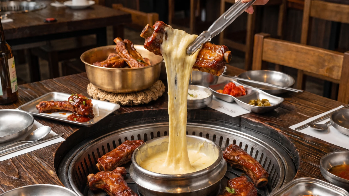GOCHU cave Korean BBQ Singapore cheese pork ribs and BBQ spread