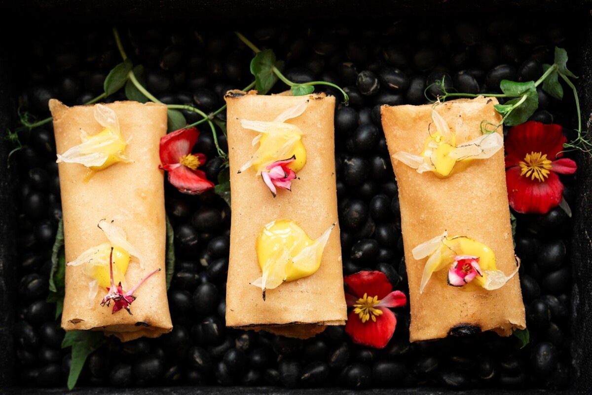 Sea cucumber spring roll with Thai Tom Yum sauce at Golden Peony