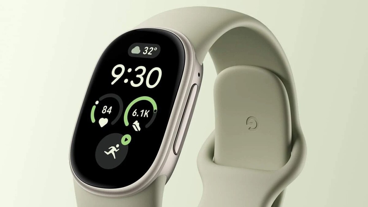 Google Fitbit Edge fitness tracker in Satin Silver with a Fog band