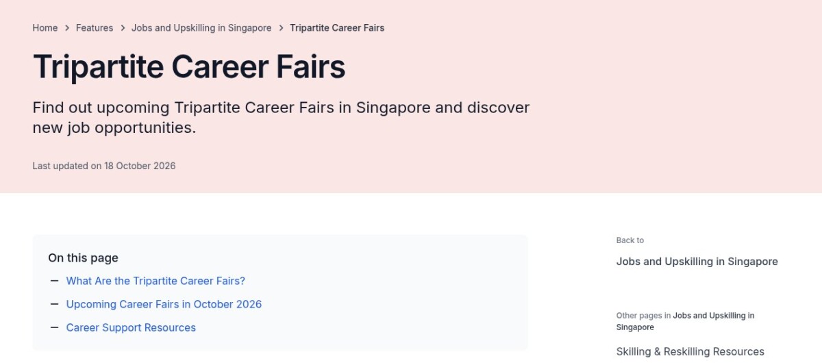 gov.sg Tripartite Career Fairs page, last updated 18 October 2026
