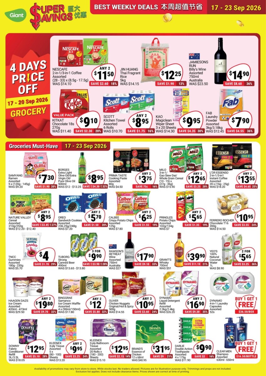 Giant Super Savings grocery board 17–23 Sep 2026 with Dynamo and Oreo multi-buys