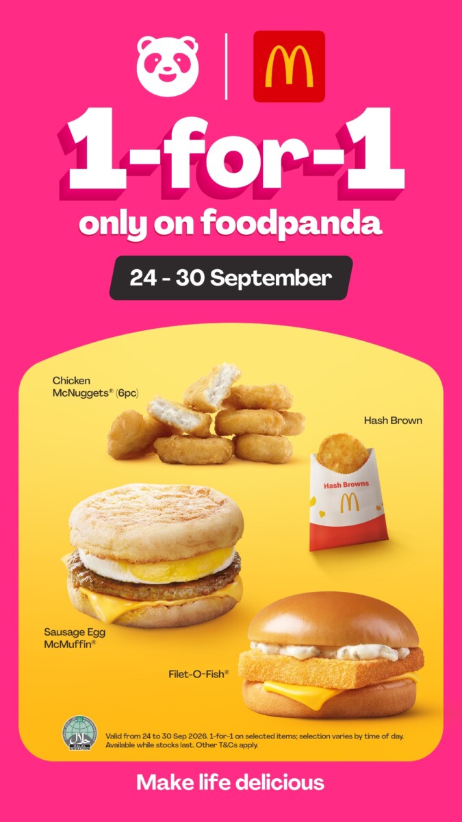 Official foodpanda and McDonald's 1-for-1 promo art for 24-30 September with McMuffin and Filet-O-Fish