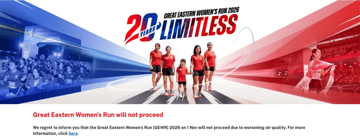 Great Eastern Women's Run 2026 website notice saying the 1 November race will not proceed