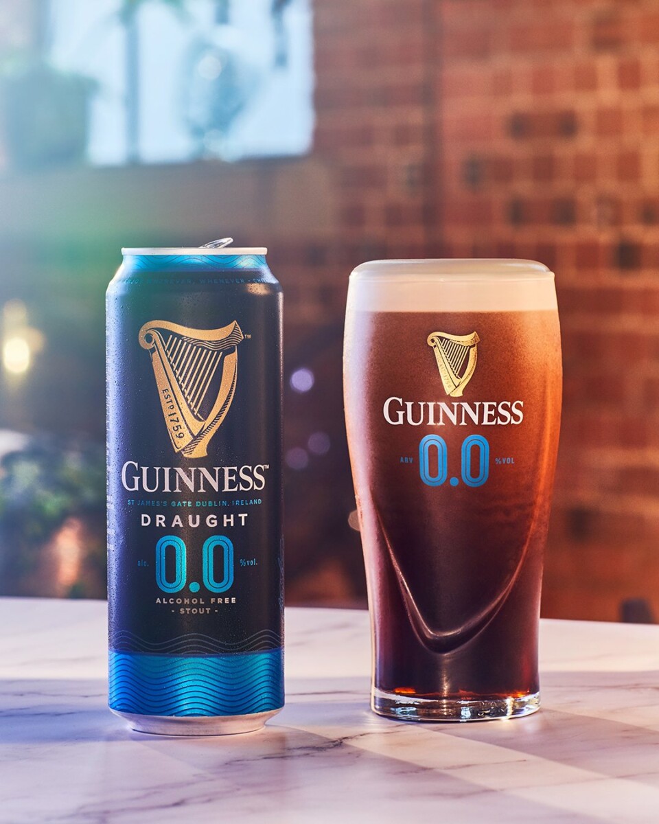 Guinness 0.0 poured with its signature ruby-red colour