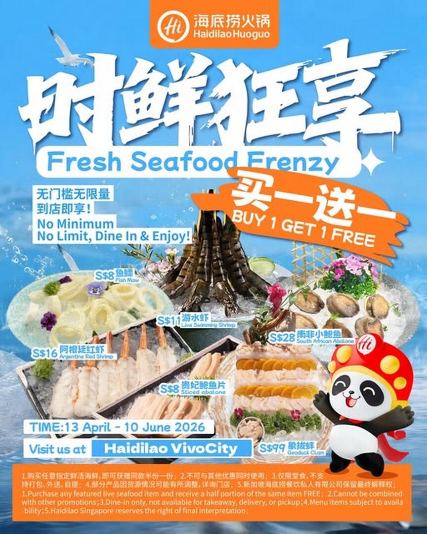 Haidilao VivoCity 1-for-1 Seafood Hotpot promotion banner