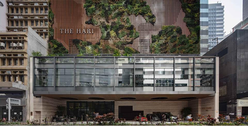The Hari Hong Kong hotel exterior with vertical garden