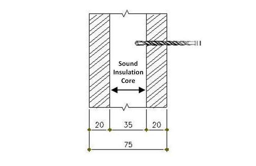 HDB diagram of allowed drill depth into a Ferrolite partition wall