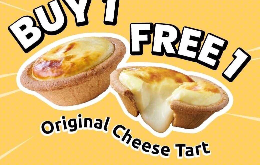 Two Original Cheese Tarts, one cut open, for the buy-1-free-1