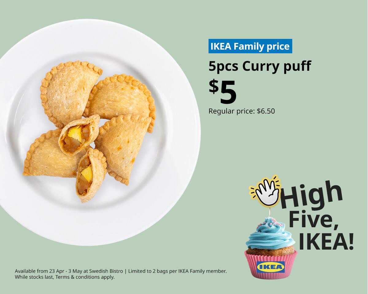 IKEA Swedish Bistro 5 pieces curry puffs at $5 (U.P. $6.50) during High Five IKEA, 23 April to 3 May 2026
