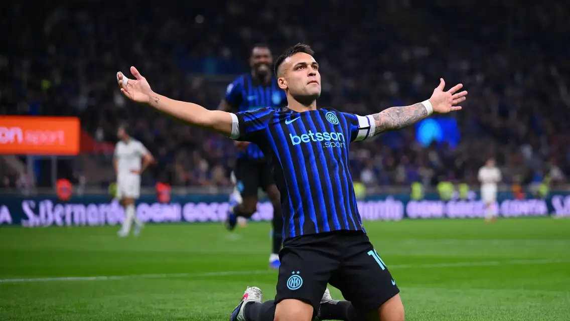 Lautaro Martinez celebrates a Serie A 2025-26 goal for Inter Milan