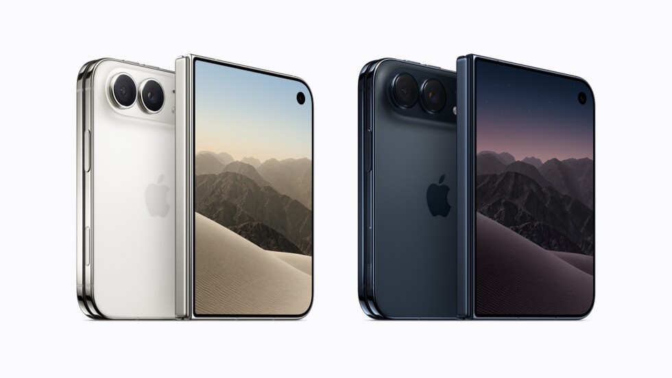 Four iPhone Duo units front and back in star white and night sky