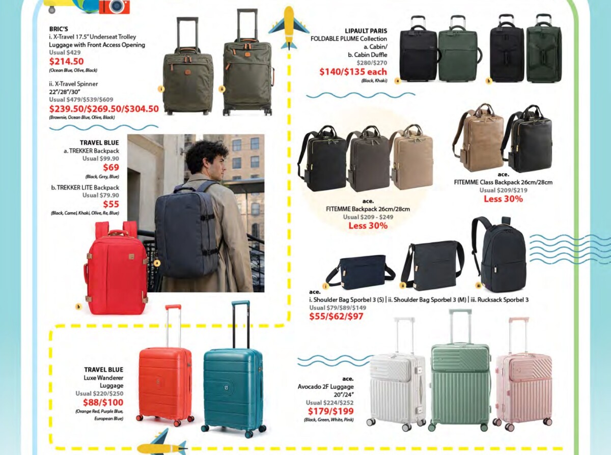 Isetan fair prices for Bric's X-Travel, Travel Blue, Lipault Plume and ace. luggage