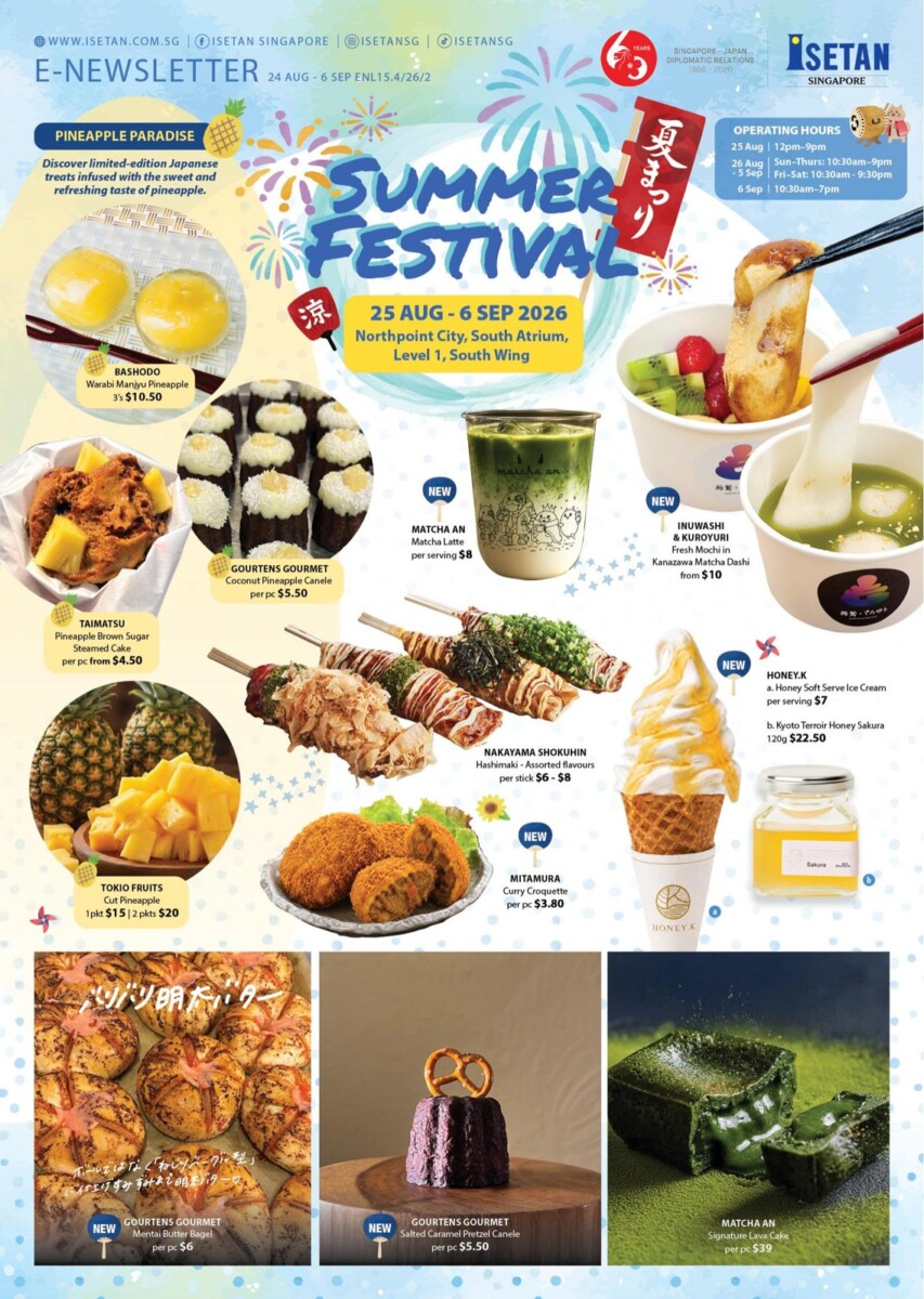 Isetan Natsu Matsuri flyer listing dates and Northpoint City venue