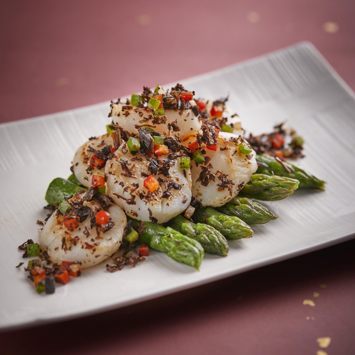 Sauteed scallops with preserved mei cai and asparagus at Imperial Treasure Moutai House