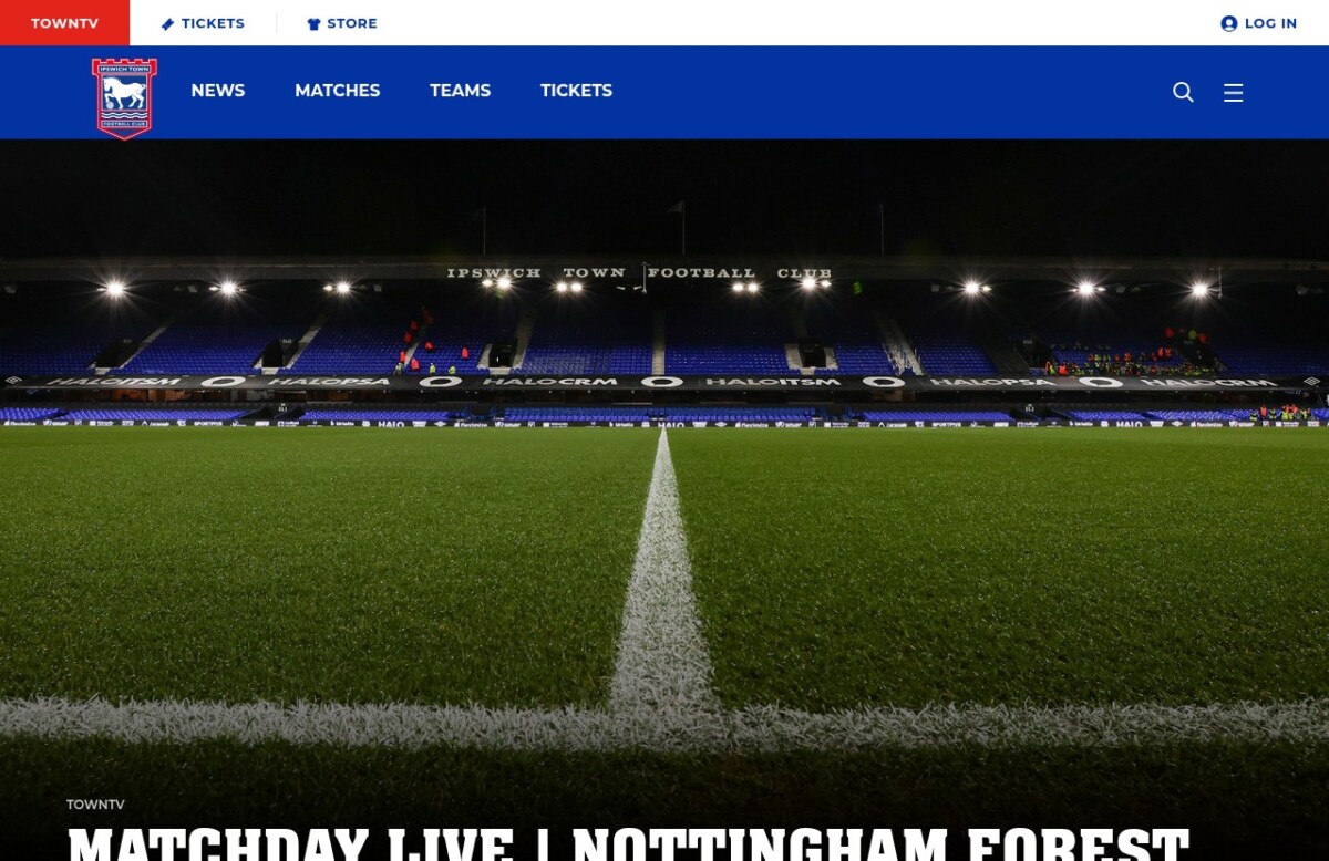 Portman Road pitch and stands under floodlights on the Ipswich Town matchday live page for the Nottingham Forest game