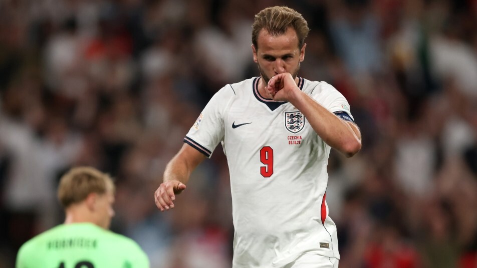 Harry Kane celebrates during England 3-0 Czechia at Wembley on his 125th cap