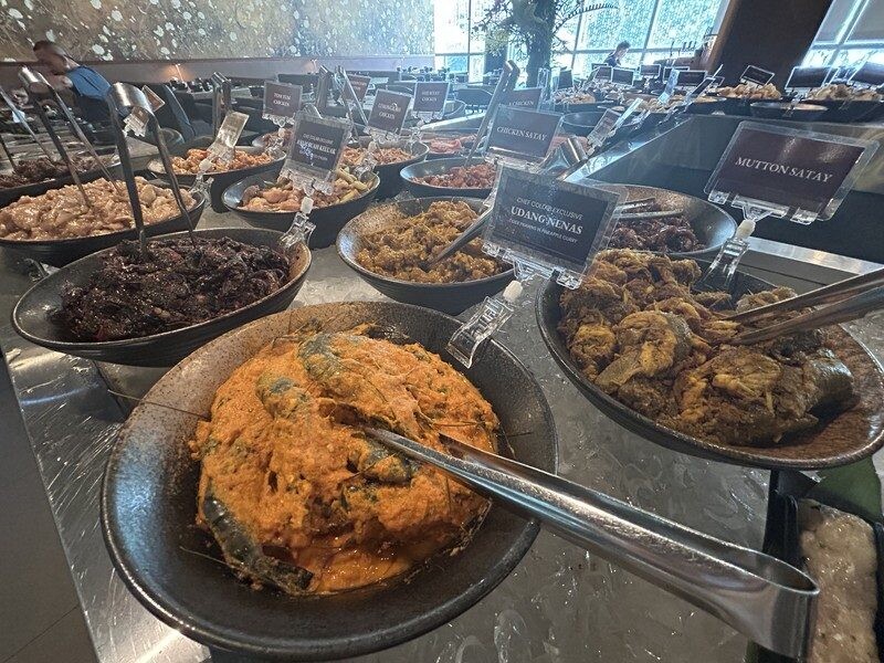 Marinated meats including mutton satay, chicken satay and udang nenas at JING's buffet station