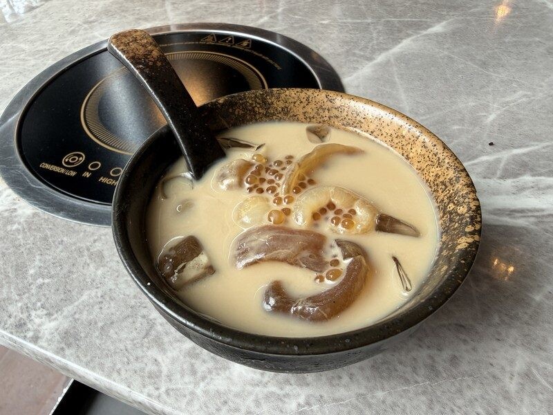 Chilled sea coconut, soft longan and sago pearls dessert at JING Halal Hotpot and Grill