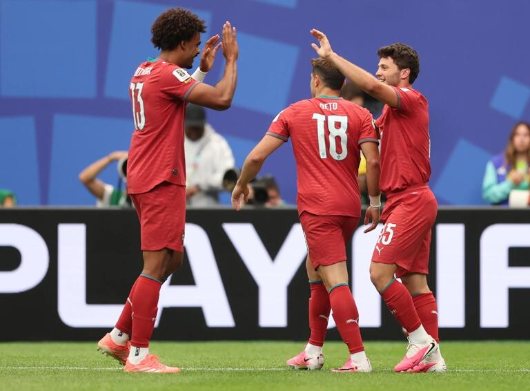 Joao Neves of Portugal celebrates scoring the opening goal against Congo DR at the FIFA World Cup 2026