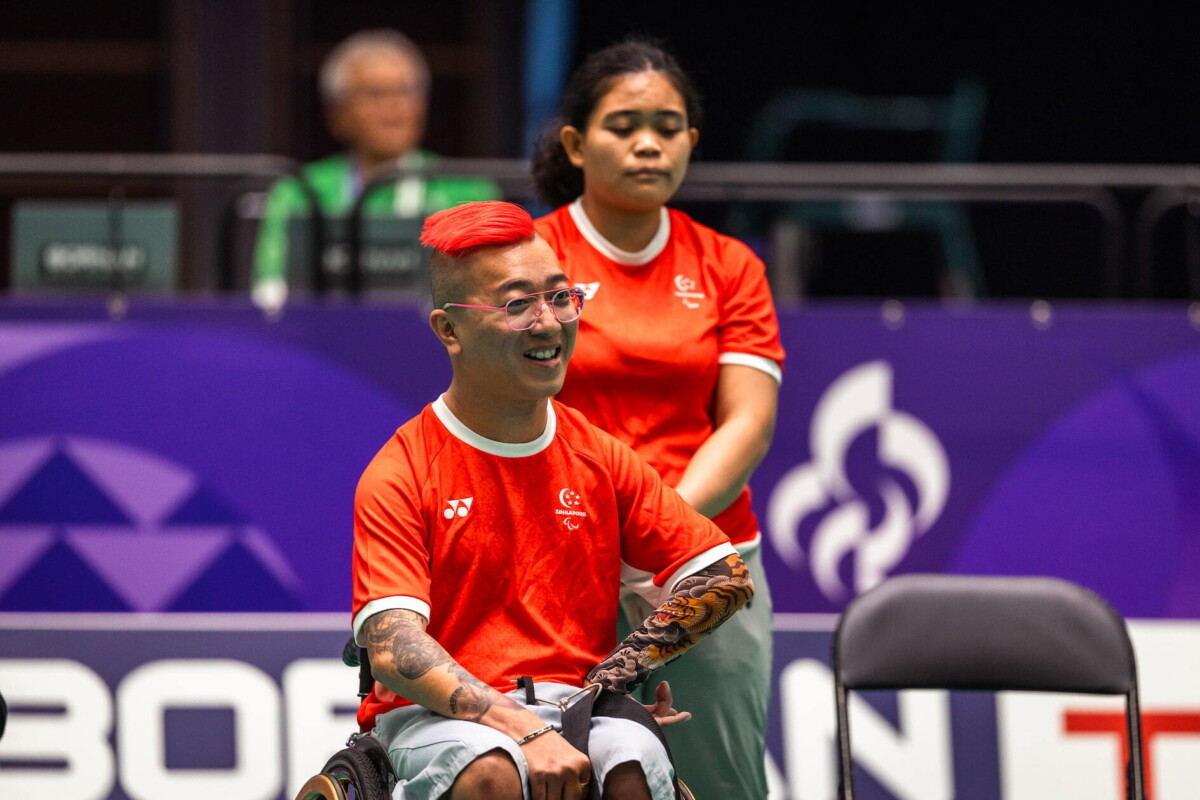 Jovin Tan playing the men's individual BC1 boccia final at the 2026 Asian Para Games in Nagoya