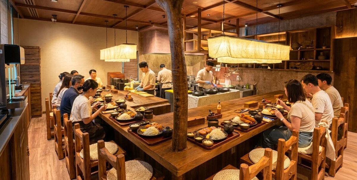 Counter and open kitchen at Katsu by Kyu, OUE Downtown Gallery