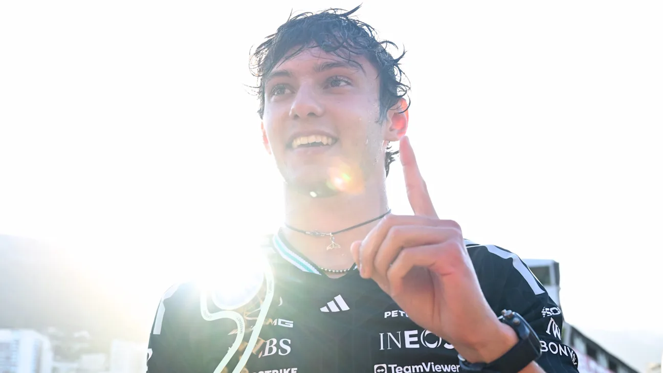 Kimi Antonelli driving for Mercedes in the 2026 F1 season, championship leader