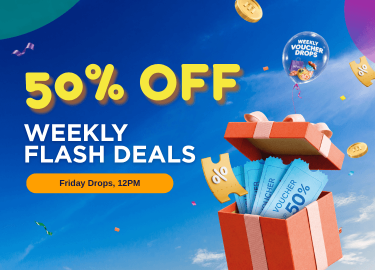 Kris+ Birthday Bash banner for 50 per cent off weekly flash deals dropping on Fridays at 12pm
