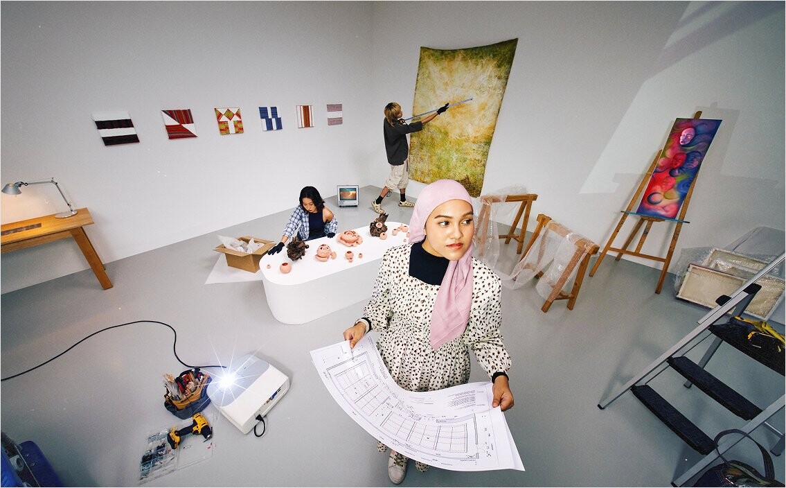 LASALLE 2027 intake photo of students working on art in a college studio