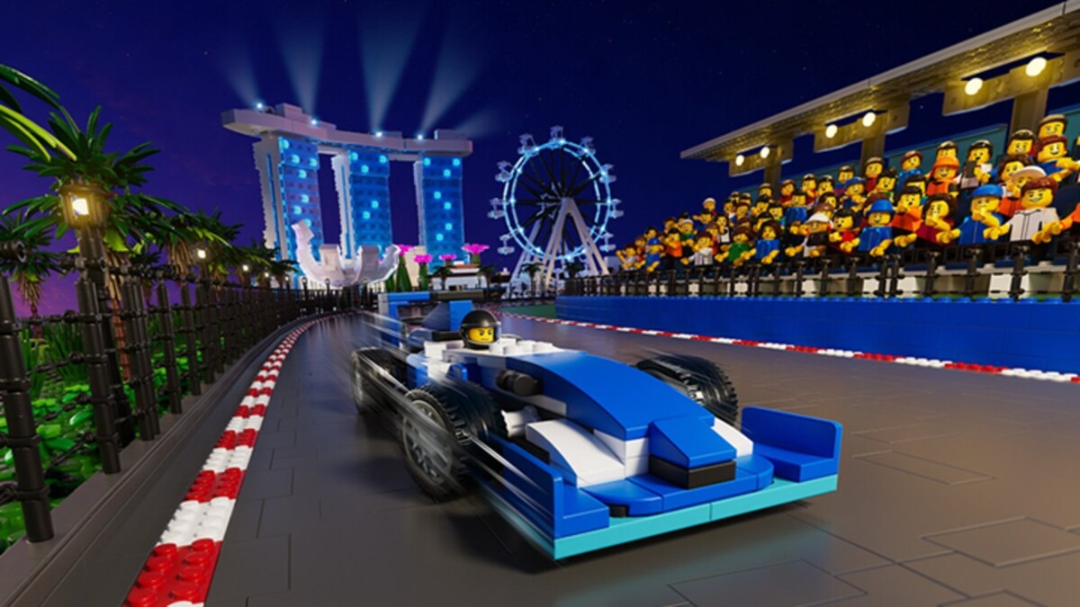 LEGO F1 car on a brick-built Marina Bay circuit for LEGO F1 Experience the Thrill at Suntec City