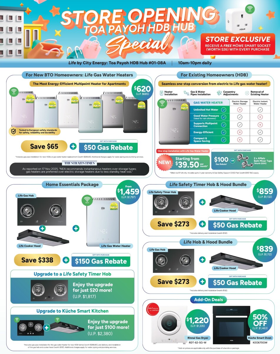 Life by City Energy's Toa Payoh store, HDB Hub #01-08A.