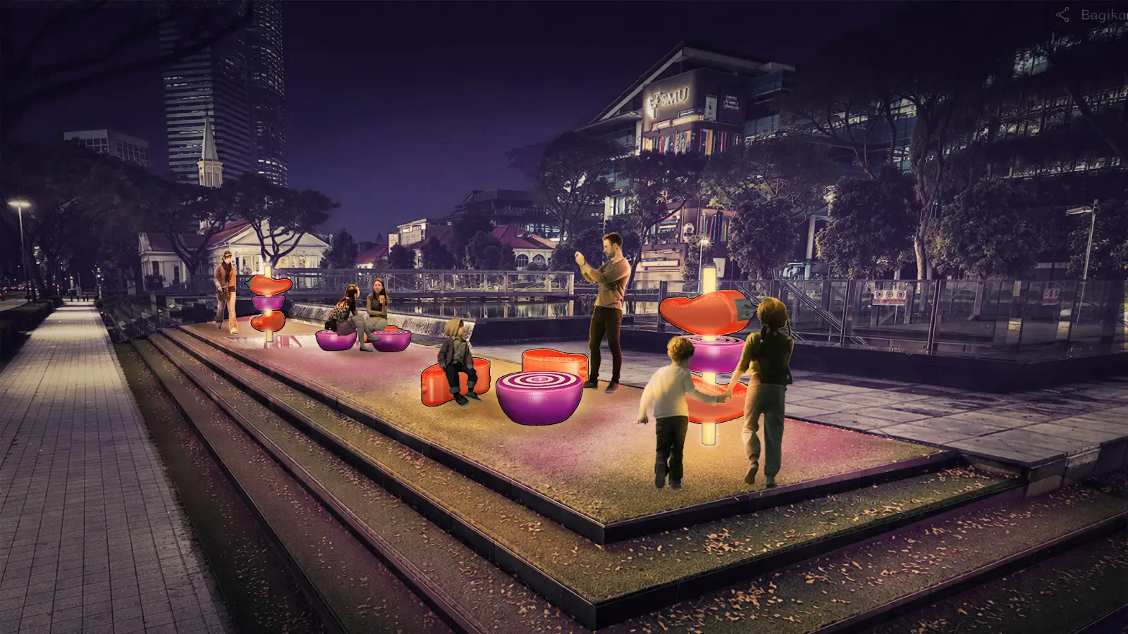 Artist impression of Arup's 'Better plant chilli so it won't rain!' light installation, Light Together Bras Basah.Bugis 2026