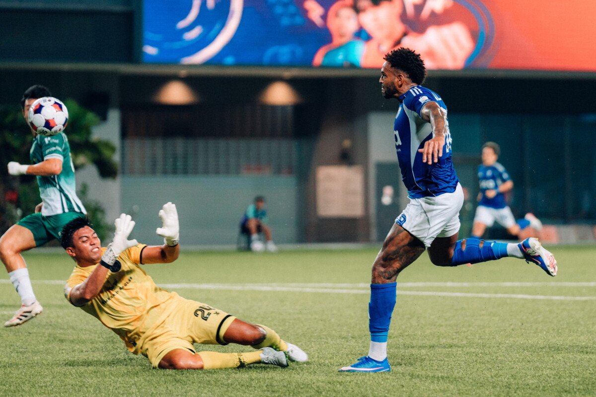 Lion City Sailors striker Anderson Lopes scores against Geylang International in the Singapore Premier League