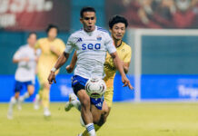 Sailors open SPL title defence with 2-2 draw against Hougang Sailors attacker in white pursued by Hougang player in yellow