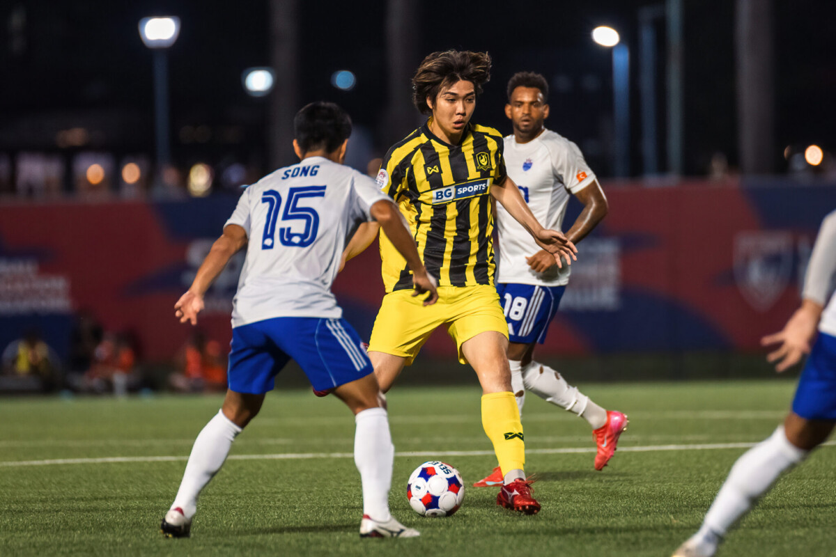 Lion City Sailors and Tampines Rovers players in Community Shield match action