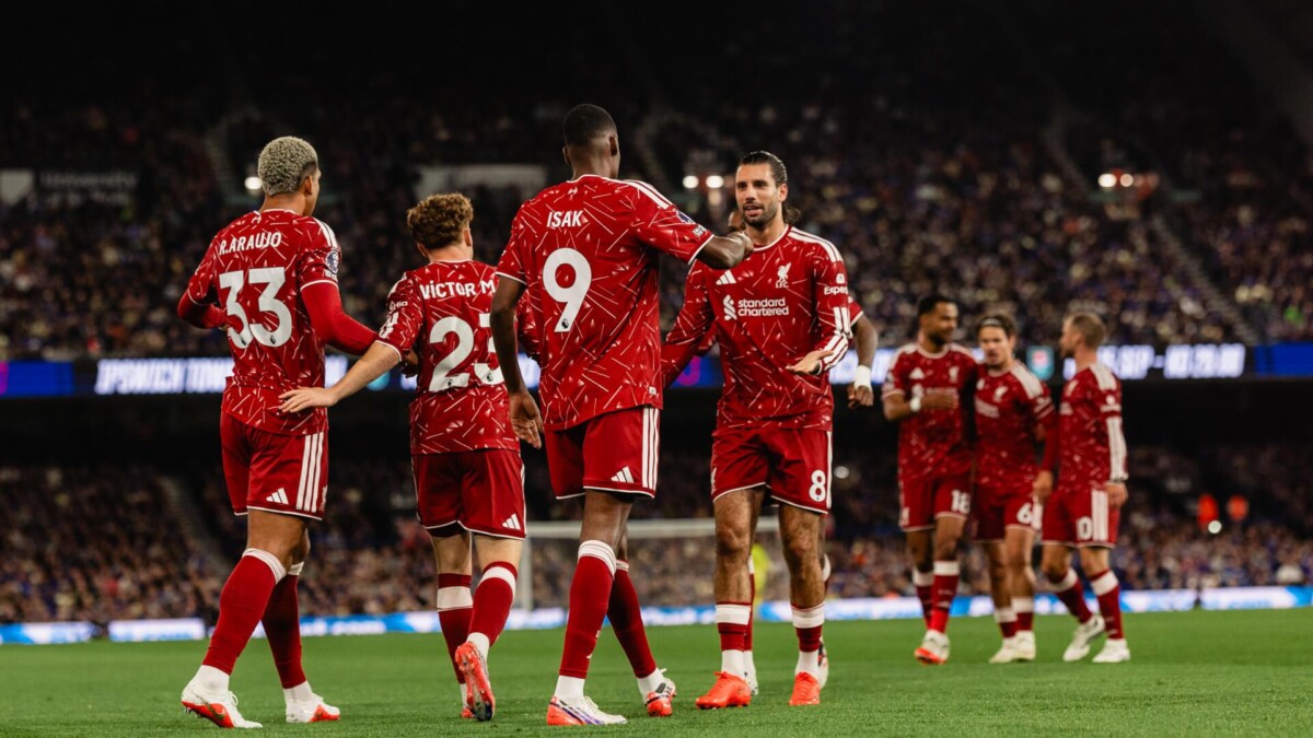 Liverpool players after the Portman Road win against Ipswich