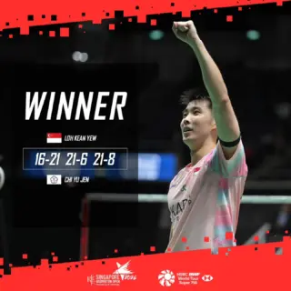 Loh Kean Yew wins quarterfinal Singapore Badminton Open 2026 KFF Super 750